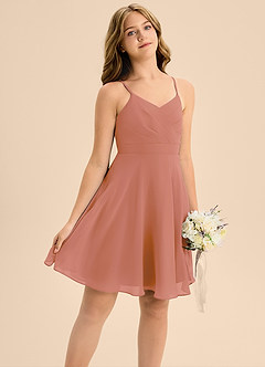 Azazie Avelina Junior MAI TAI A-Line Pleated Chiffon Dress image5