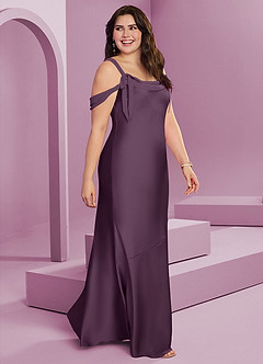 Barbie ♥ Azazie Bridesmaid Dresses Plum Sheath Pleated Stretch Satin Dress image11
