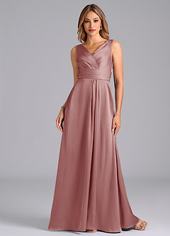 Azazie Karina Bridesmaid Dresses Dusty Rose A-Line Pleated Stretch Satin Dress image4