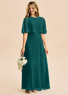 Azazie Maris Junior Abito A-Line in Chiffon Verde Pavone image6