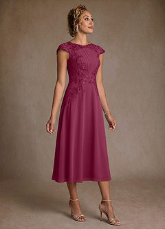 Azazie Crista 신부의 어머니 드레스 A라인 레이스 쉬폰 티 길이 드레스 image3