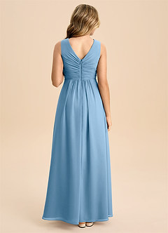 Azazie Skyla Junior Steel Blue A-Line Pleated Chiffon Dress image3