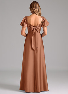 Azazie Fatima Bridesmaid Dresses Bronzer A-Line Pleated Stretch Satin Dress image6