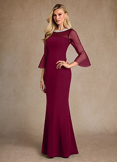 Azazie Bellevie Moeder van de bruid jurken Kolom Jurk van Stretch crêpe Kralen Bourgondië image2