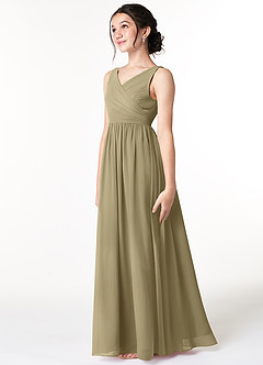 Azazie Sawyer Junior Moss Green A-Line Pleated Chiffon Dress image4