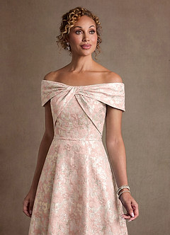 Azazie Harriett Mother of the Bride Dresses Dusty Rose A-Line Off the Shoulder Floral Jacquard Dress image3