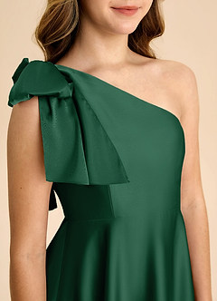 Azazie Penguin Junior Abito A-Line in Raso Elasticizzato Fiocco Verde Scuro image7