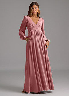 Azazie Norah Bridesmaid Dresses Dusty Rose A-Line Long Sleeve Velvet Dress image5