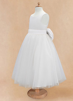 Azazie Kavi Flower Girl Dresses Ivory White A-Line Bow Matte Satin Dress image9