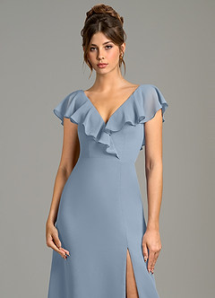 Azazie Kimmy Brautjungfernkleider Eine Linie Gestreift Chiffon Kleid Staubblau image6