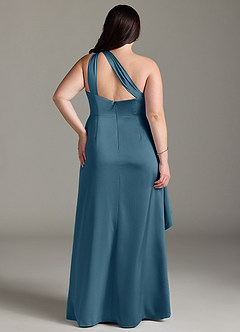 Azazie Maive Brautjungfernkleider Etui Gestreift Stretch-Satin Kleid Bermudablau image7
