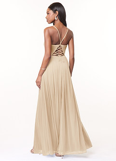 Azazie Marsol Bridesmaid Dresses Champagne A-Line Corset Mesh Dress image2