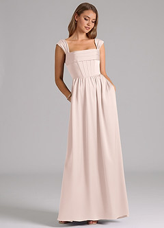 Azazie Hattie Bridesmaid Dresses Blushing Pink A-Line Corset Stretch Satin Dress image3