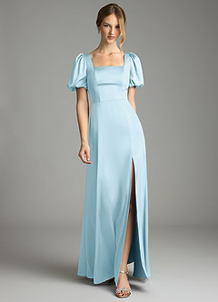 Azazie Fyona Bridesmaid Dresses Sky Blue A-Line Pleated Stretch Satin Dress image1