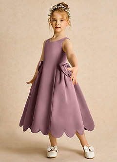 Azazie Macaroon vestidos de niña de las flores Vestido de Malva Vintage de Satin Mate de Princesa con Lazo image5