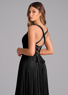 Azazie Francis Bridesmaid Dresses Black A-Line Corset Velvet Dress image2