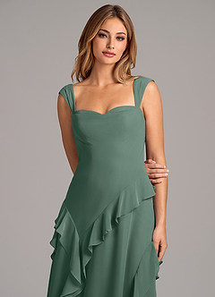 Azazie Sloane At-home Try On Dresses Terracotta A-Line Sweetheart Neckline Chiffon Dress image7