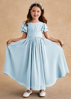 Azazie Ali Flower Girl Dresses Sky Blue A-Line Pleated Chiffon Dress image1