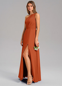 Azazie Phaedra Bridesmaid Dresses Burnt Orange A-Line One Shoulder Chiffon Dress image13