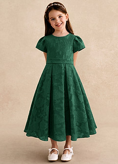 Azazie Princes Blumenmädchenkleider A-Linie Plissee Blumen-Burnout Kleid Dunkelgrün image4