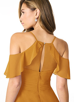 Azazie Dakota Bridesmaid Dresses Butterscotch A-Line V-Neck Pleated Chiffon Dress image8
