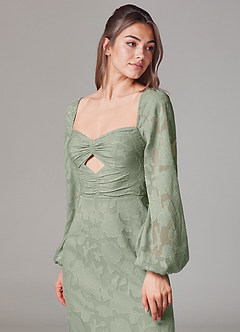 Azazie Lainie Bridesmaid Dresses Agave Sheath Long Sleeve Floral Burnout Dress image7