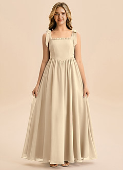 Azazie Delia Junior Abito A-Line in Chiffon Fiocco Champagne image5