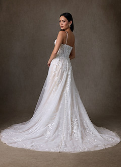 Azazie Ramina Wedding Dresses Diamond White Champagne A-Line Sweetheart Neckline Lace Dress image2