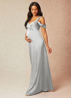 Azazie Rhea Abiti da damigella d'onore premaman Abito A-Line Plissettato a Spalla Scoperta Raso Elasticizzato Floor-Length image3