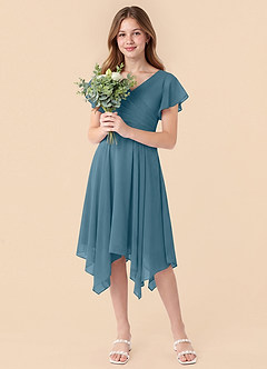 Azazie Janeaurelia Junior Bermuda A-Line Pleated Chiffon Dress image3