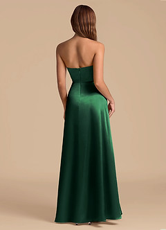 Azazie Wren 신부 들러리 드레스 A라인 스트랩리스 메탈릭 새틴 바닥 길이 드레스 image2