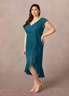 Azazie Renetta Mother of the Bride Dresses Ink Blue Sheath V-Neck Pleated Mesh Dress image9