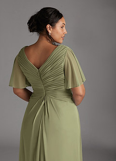 Azazie Emmeline Mother of the Bride Dresses Pistachio A-Line V-Neck Pleated Mesh Dress image10