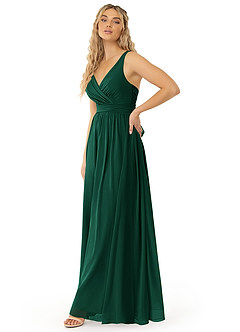 Azazie Kora Bridesmaid Dresses Emerald A-Line Pleated Chiffon Dress image2