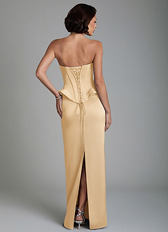 Azazie Harlow Robes de demoiselle d'honneur Robe Fourreau en Satin extensible Corset Or image2
