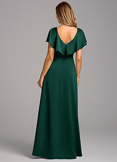 Azazie Lainey Bridesmaid Dresses Emerald A-Line with Pockets Stretch Satin Dress image2