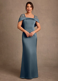 Azazie Henrieta Mother of the Bride Dresses Twilight Sheath Lace Stretch Satin Dress image1