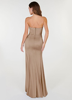 Azazie Yola Bridesmaid Dresses Taupe Sheath V-Neck Pleated Stretch Satin Convertible Dress image4