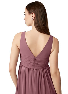 Azazie Yetta Maternity Bridesmaid Dresses A-Line V-Neck Gathered Chiffon Floor-Length Dress image3