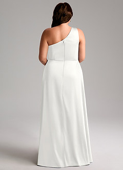 Azazie Brooke Brudtärnklänningar Klä av A-Linje i Stretch Satin Ena axeln Vit image10