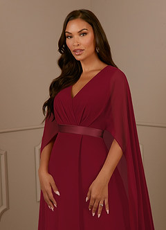 Azazie Isa Mother of the Bride Dresses Burgundy A-Line V-Neck Pleated Chiffon Dress image5