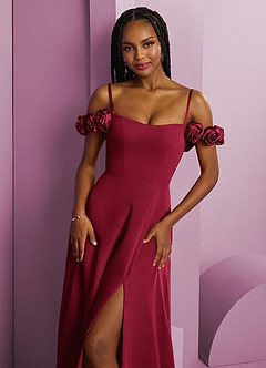 Barbie ♥ Azazie Bridesmaid Dresses Burgundy A-Line Off the Shoulder Chiffon Convertible Dress image3