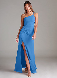 Azazie Eren Bridesmaid Dresses Blue Jay Sheath One Shoulder Chiffon Dress image1