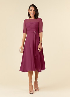Azazie Naomi Mother of the Bride Dresses Mulberry A-Line Boatneck Pleated Chiffon Dress image5