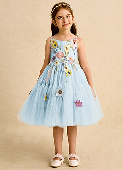 Azazie Osea Robe Demoiselle D'honneur Fillette Robe Princesse en Tulle Plissée Bleu Ciel image7