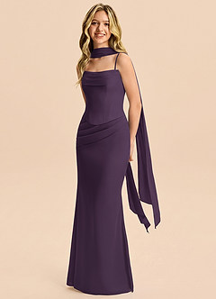 Azazie Sorrel Junior Meerjungfrau-Linie Plissee Chiffon Kleid Pflaume image3