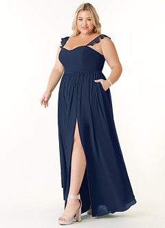 Azazie Metz Final Sale Dark Navy A-Line Sweetheart Ruched Chiffon Dress image9