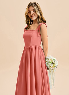 Azazie Delia Junior Robe Trapèze en Mousseline de soie Arc Rose Saumon image7