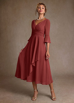 Azazie Aerynne Mère de la mariée Robes Robe Trapèze en Mousseline de soie Plissé Terracotta image3