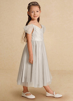 Azazie Lizzette Flower Girl Dresses Frost A-Line Ruched Tulle Dress image1